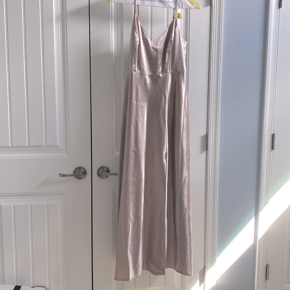 Birdy Grey Shiny Satin Jay Dress Taupe Medium - Picture 6 of 11